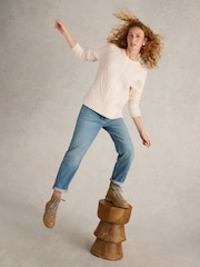 White Stuff Natural Patchwork Cable Jumper - Image 4 of 6