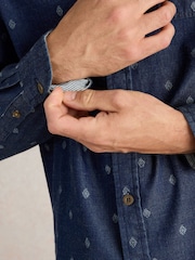 White Stuff Blue 100% Organic Cotton Denim Dobby Shirt - Image 3 of 6