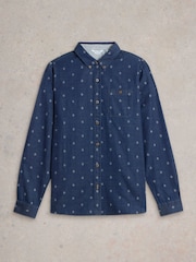 White Stuff Blue 100% Organic Cotton Denim Dobby Shirt - Image 5 of 6