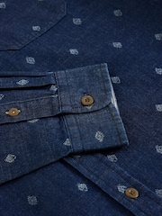 White Stuff Blue 100% Organic Cotton Denim Dobby Shirt - Image 6 of 6