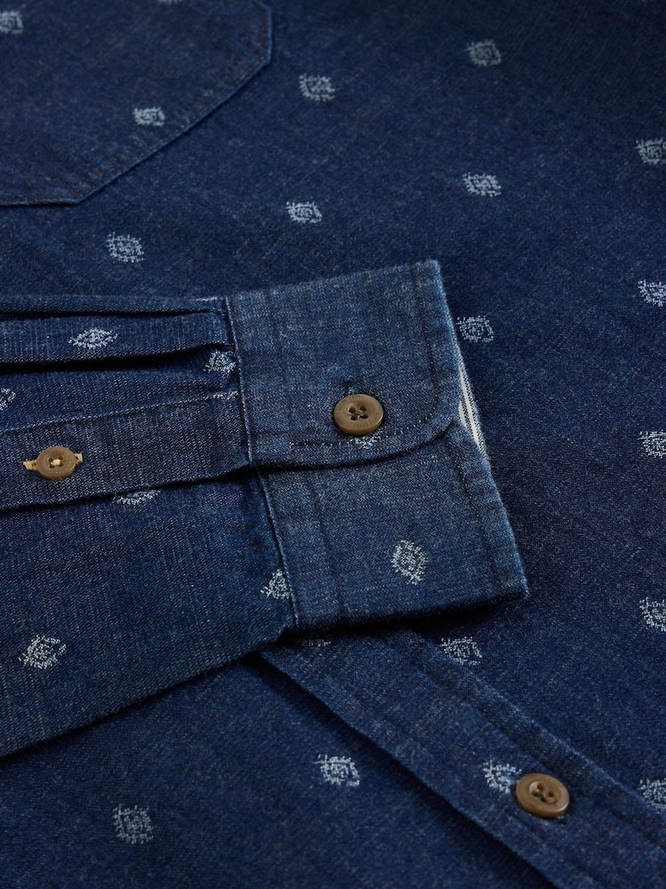 White Stuff Blue 100% Organic Cotton Denim Dobby Shirt - Image 6 of 6