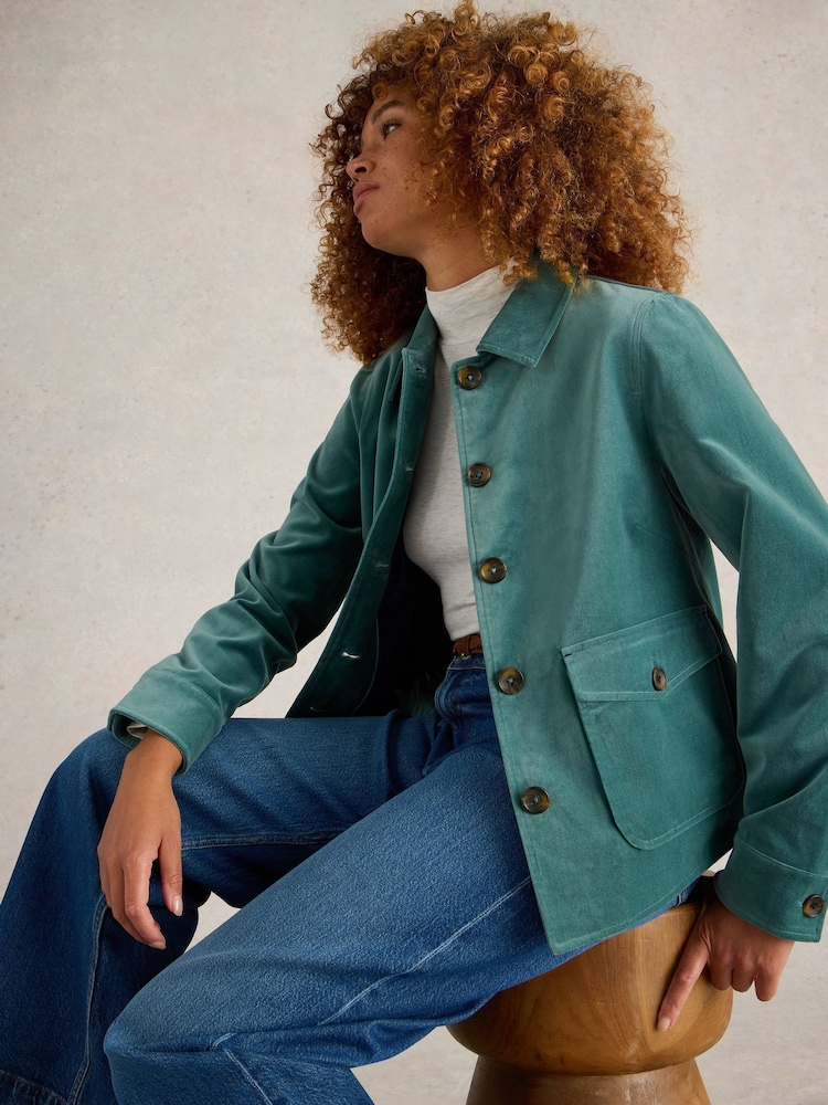White Stuff Green 100% Organic Cotton Amelia Velvet Jacket - Image 1 of 6
