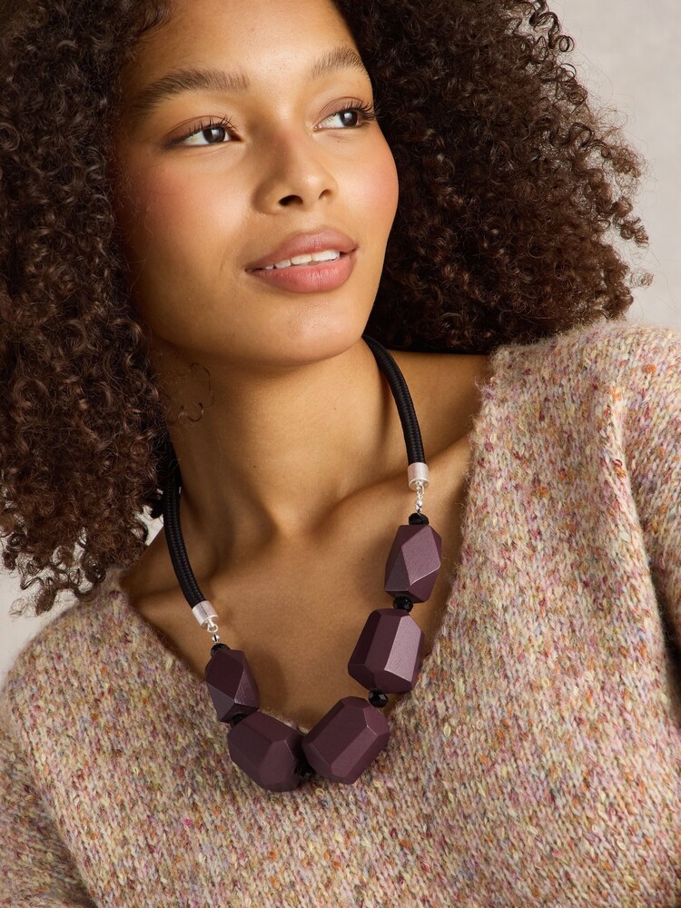 White Stuff Purple Carnation Beaded Necklace - Image 1 of 3