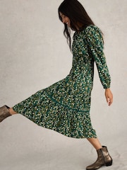 White Stuff Green 100% Organic Cotton Lotus Maxi Dress - Image 3 of 6
