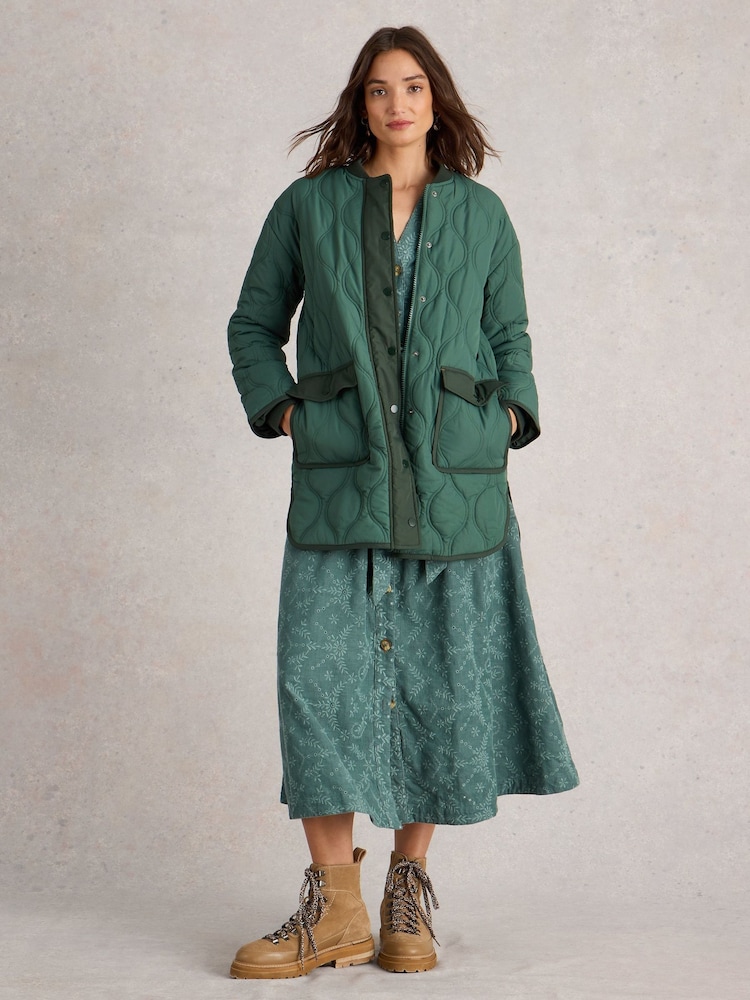 White Stuff Green Raya Quilted Coat - Image 1 of 5