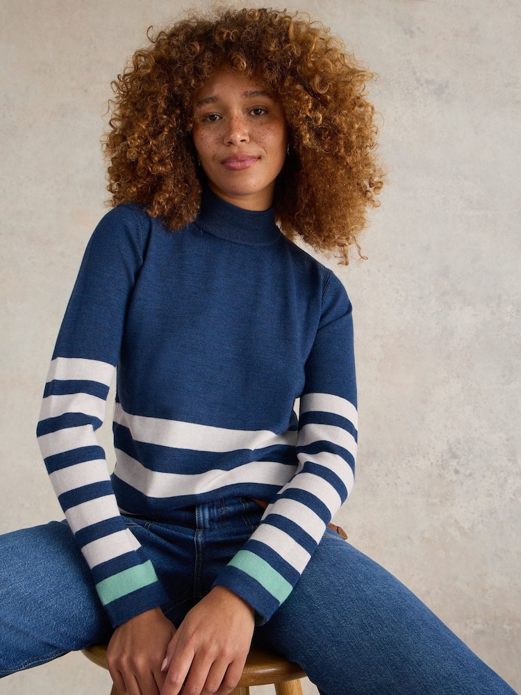 White Stuff Blue Roll Neck Merino Jumper - Image 1 of 6