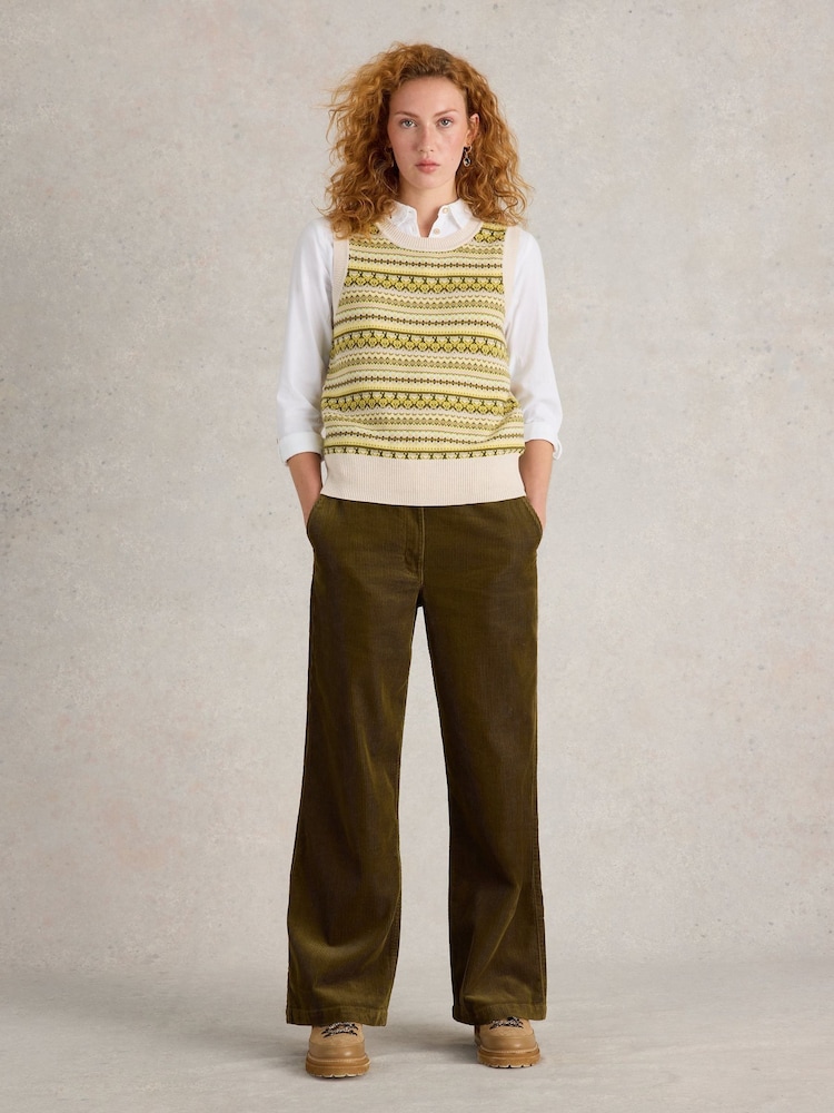White Stuff Yellow 100% Organic Cotton Fairisle Stripe Tank - Image 1 of 6