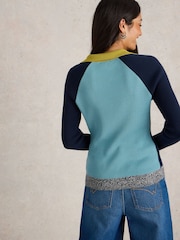 White Stuff Blue 100% Organic Cotton Rib Collar Jumper - Image 2 of 6