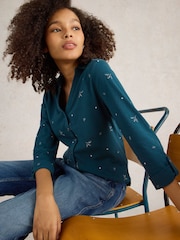 White Stuff Green 100% Cotton Annie Embroidered Shirt - Image 3 of 6