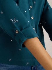 White Stuff Green 100% Cotton Annie Embroidered Shirt - Image 4 of 6