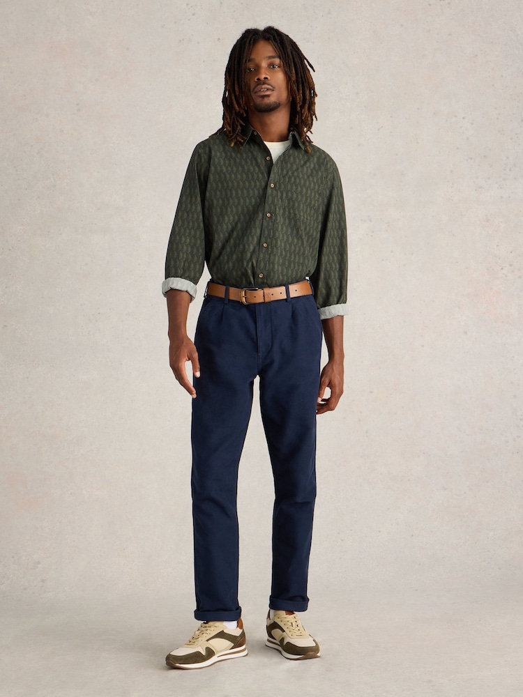 White Stuff Green 100% Organic Cotton Linear Half Printed Shirt - Image 1 of 6