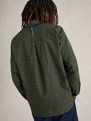 White Stuff Green 100% Organic Cotton Linear Half Printed Shirt - Image 2 of 6
