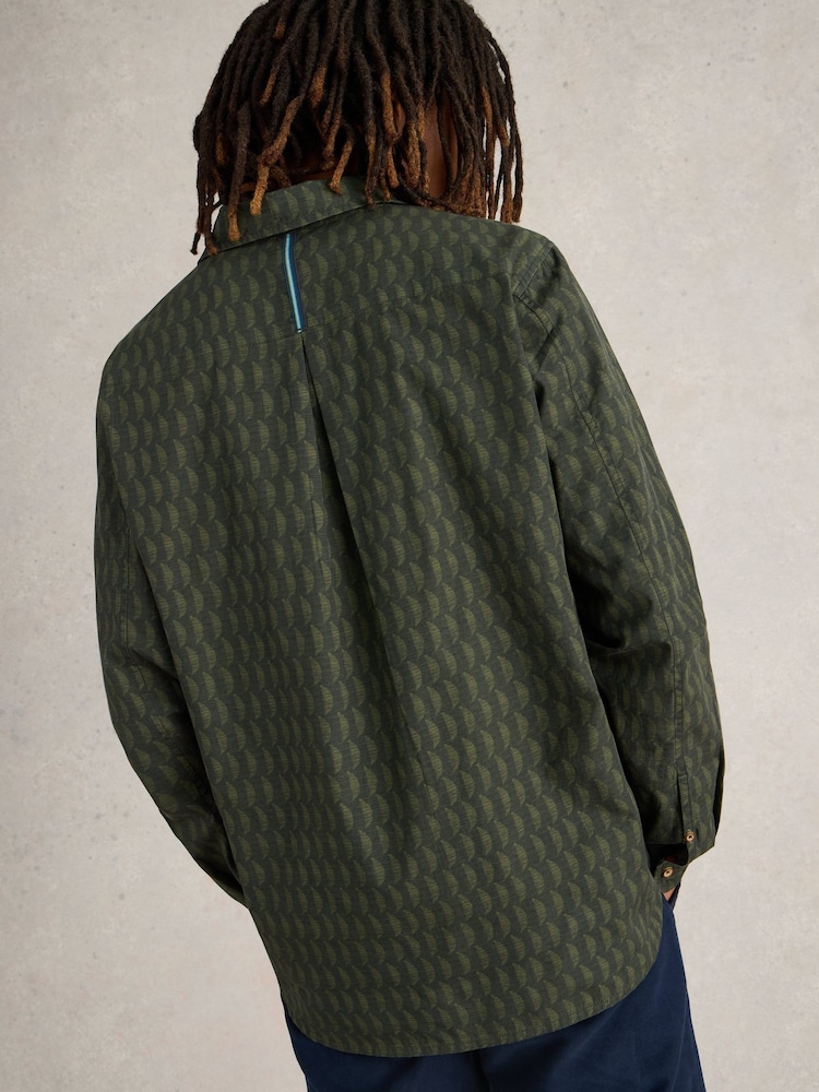 White Stuff Green 100% Organic Cotton Linear Half Printed Shirt - Image 2 of 6