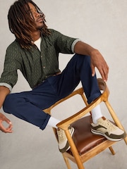 White Stuff Green 100% Organic Cotton Linear Half Printed Shirt - Image 3 of 6