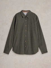 White Stuff Green 100% Organic Cotton Linear Half Printed Shirt - Image 5 of 6