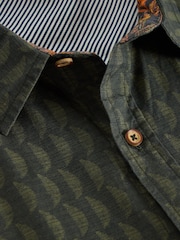 White Stuff Green 100% Organic Cotton Linear Half Printed Shirt - Image 6 of 6