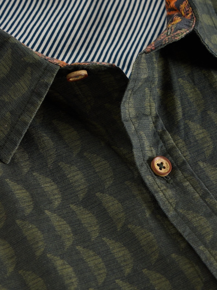 White Stuff Green 100% Organic Cotton Linear Half Printed Shirt - Image 6 of 6