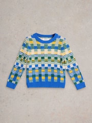 White Stuff Blue Checkerboard Jumper - Image 1 of 3