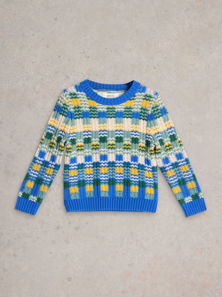 White Stuff Blue Checkerboard Jumper - Image 1 of 3