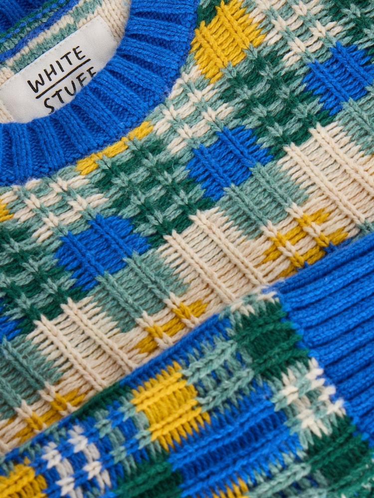 White Stuff Blue Checkerboard Jumper - Image 3 of 3