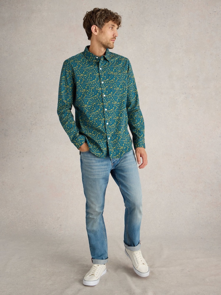 White Stuff Blue 100% Cotton Climbing Thorns Printed Shirt - Image 1 of 6