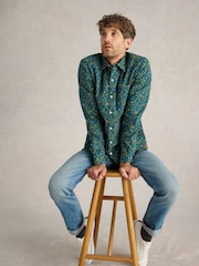 White Stuff Blue 100% Cotton Climbing Thorns Printed Shirt - Image 2 of 6