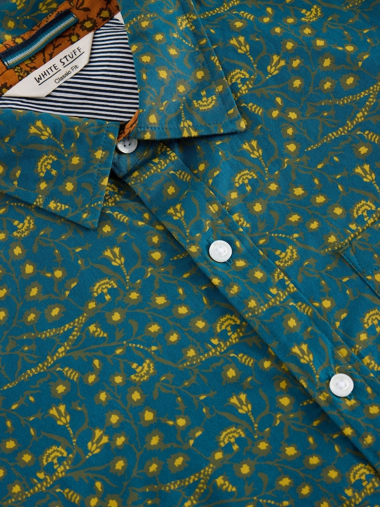 White Stuff Blue 100% Cotton Climbing Thorns Printed Shirt - Image 6 of 6 White Stuff Blue 100% Cotton Climbing Thorns Printed Shirt - Image 6 of 6
