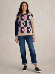 White Stuff Natural City Check Heart Jumper - Image 1 of 6