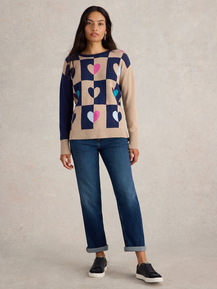 White Stuff Natural City Check Heart Jumper - Image 1 of 6
