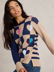 White Stuff Natural City Check Heart Jumper - Image 3 of 6
