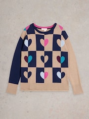 White Stuff Natural City Check Heart Jumper - Image 5 of 6