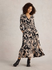 White Stuff Black 100% Cotton Jonie Shirred Jersey Dress - Image 1 of 6