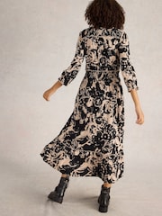 White Stuff Black 100% Cotton Jonie Shirred Jersey Dress - Image 2 of 6