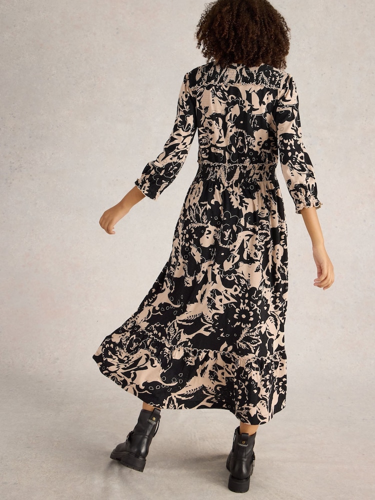White Stuff Black 100% Cotton Jonie Shirred Jersey Dress - Image 2 of 6