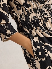 White Stuff Black 100% Cotton Jonie Shirred Jersey Dress - Image 4 of 6