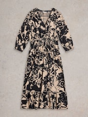 White Stuff Black 100% Cotton Jonie Shirred Jersey Dress - Image 5 of 6