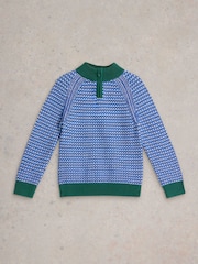 White Stuff Blue Tuck Stitch Funnel Jumper - Image 1 of 3