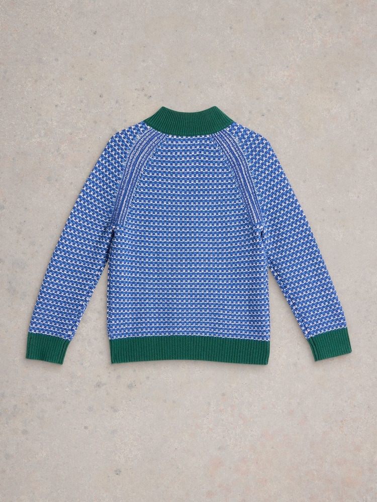 White Stuff Blue Tuck Stitch Funnel Jumper - Image 2 of 3