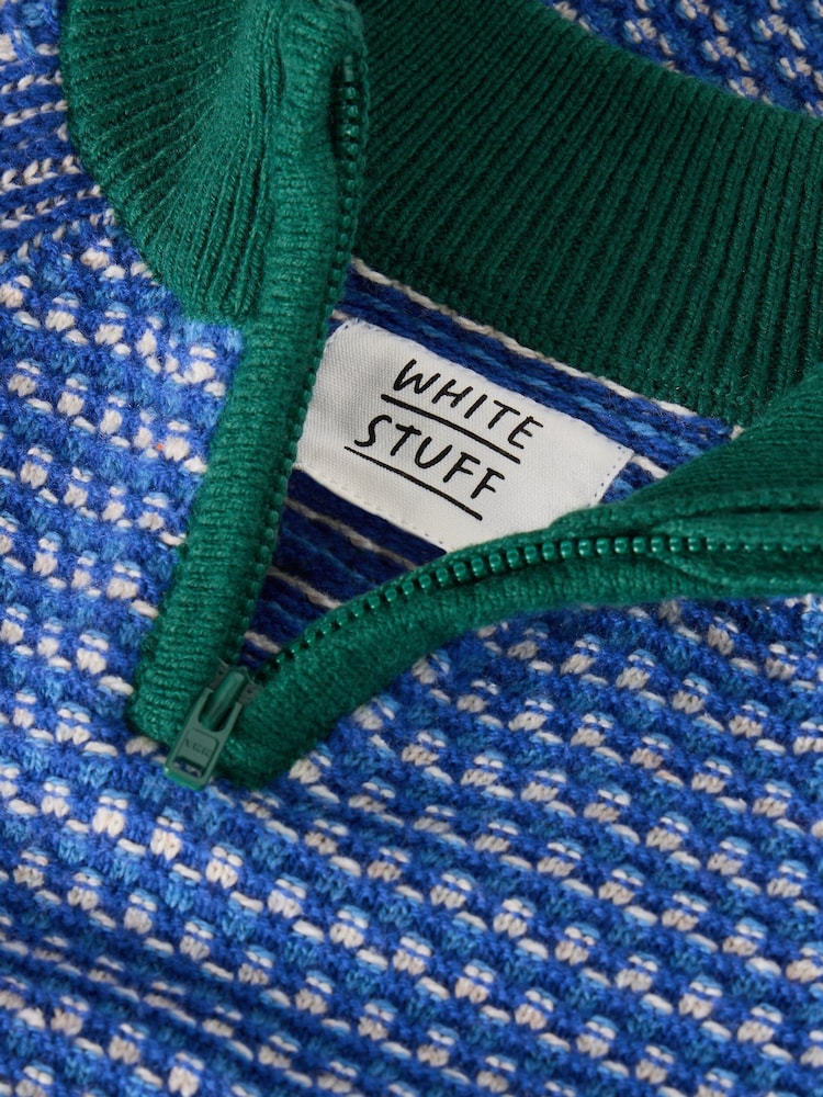 White Stuff Blue Tuck Stitch Funnel Jumper - Image 3 of 3