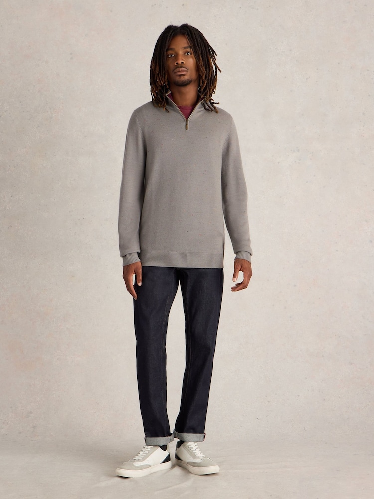White Stuff Grey Merino Funnel Neck Nep Jumper - Image 1 of 6