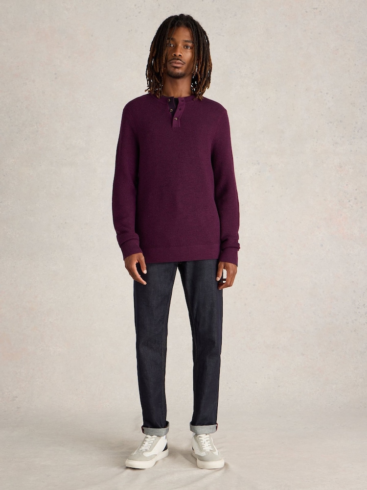 White Stuff Purple Newport Merino Henley Jumper - Image 1 of 6