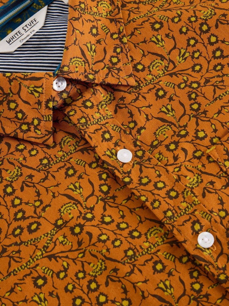 White Stuff Orange 100% Cotton Climbing Thorns Printed Shirt - Image 6 of 6