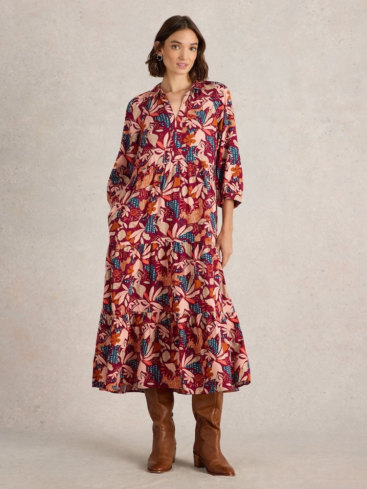 White Stuff Purple Virginia Tiered Shirt Dress - Image 1 of 6