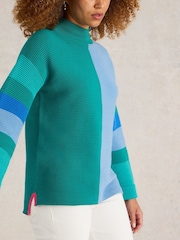 White Stuff Green 100% Organic Cotton Jana High Neck Jumper - Image 4 of 6