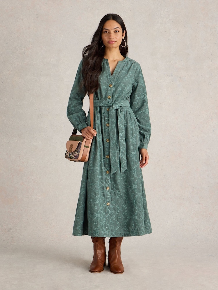 White Stuff Green 100% Organic cotton Florence Cord Dress - Image 1 of 6