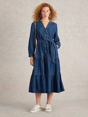 White Stuff Blue Mina Tiered Denim Dress - Image 1 of 6