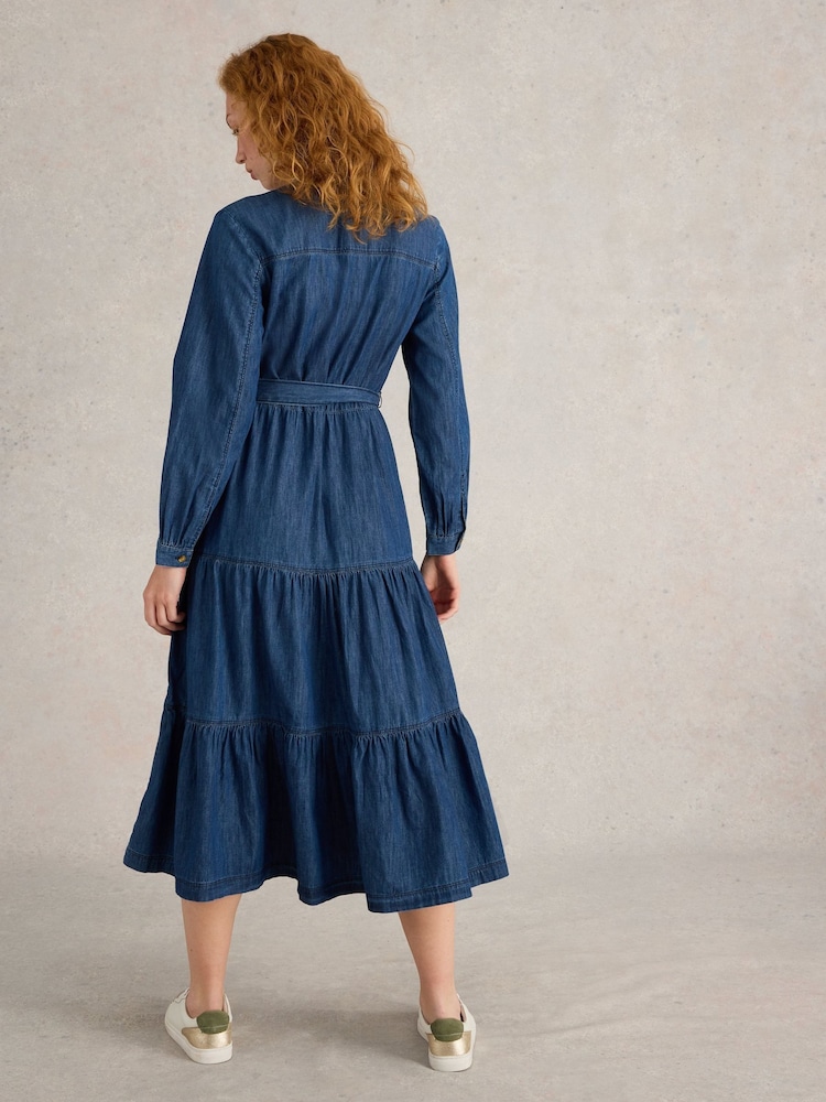 White Stuff Blue Mina Tiered Denim Dress - Image 2 of 6