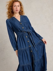 White Stuff Blue Mina Tiered Denim Dress - Image 3 of 6