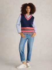 White Stuff Blue V-Neck Stripe Tank - Image 1 of 6