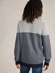 White Stuff Blue Newport Merino Jacquard Funnel Jumper - Image 2 of 6